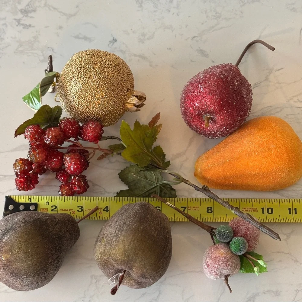 Set of seven artificial beaded/ sugared fruit